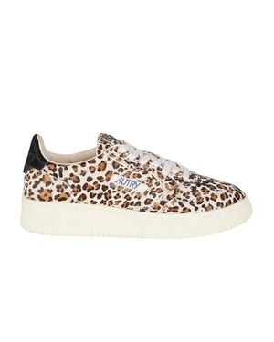 Autry Leopard Medalist Low Cow Leather Sneakers - Natural