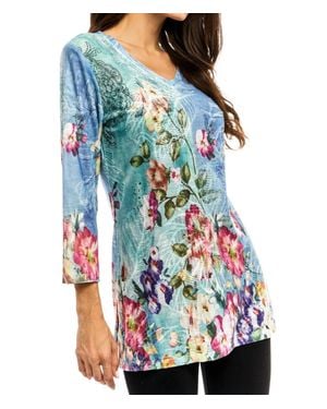 Adore Floral V Neckline Tunic - Blue