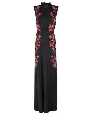 Saloni Fleur High-Neck Floral Print Viscose Maxi Dress - Blue