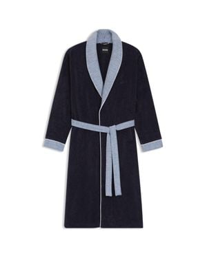 BOSS Cotton-Velvet Robe With Textured Trim - Blue