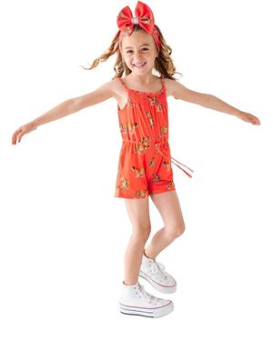Bums & Roses Go Get 'Em Tiger Girls Short Romper - Red