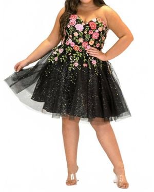 Sydney's Closet Strapless Embroidered Short Party Dress - Black
