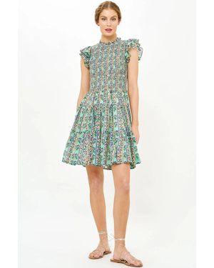 Oliphant Smocked Flirty Dress - Blue