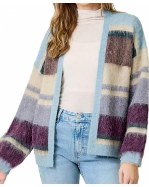 Mystree Fuzzy Color Block Cardigan - Gray