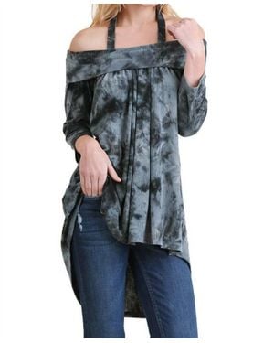 Umgee Tie Dye Off The Shoulder High Low Tunic - Blue