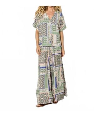 Apricot Folk Patchwork Wide Leg Pants - Green