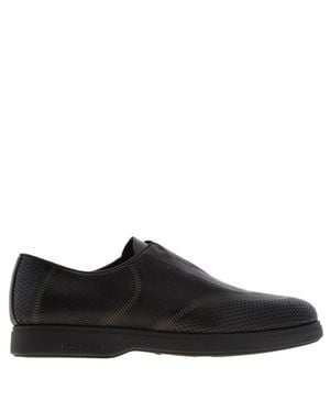 Ferragamo Ferragamo Ferran Perforated Slip-On Leather Shoe, Size 9 E - Black