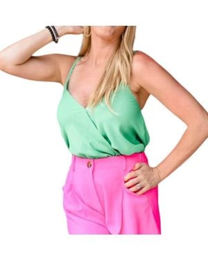 She + Sky Woven Cami Surplice Top - Green