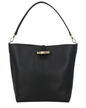 Longchamp Le Roseau Medium Leather Hobo Bag - Black