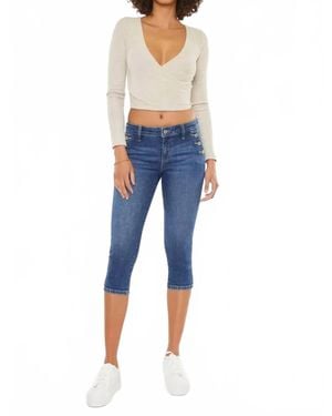Kancan Pocket Button Mid Rise Capri Jean - Blue