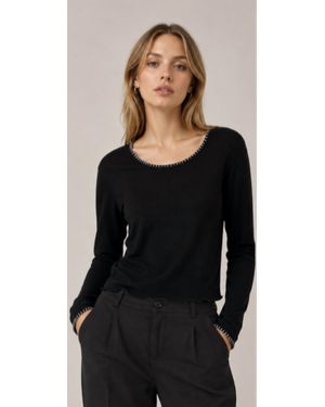 Chrldr Metallic Trisha Crop Long Sleeve Top - Black