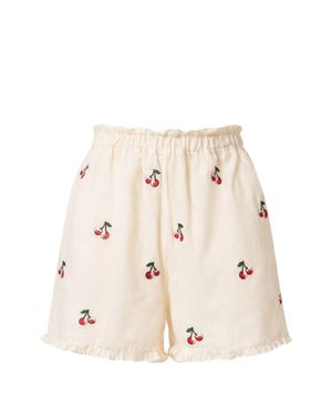 Twinset Creamy Cherry Print Shorts With Relaxed Fit - Natural