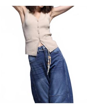 Minnie Rose Viscose Ribbed Vest With Pockets - Blue