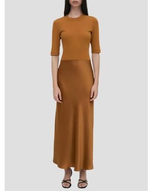 Rosetta Getty Bias-Cut Combo T-Shirt Dress - Brown