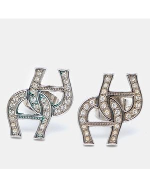 Aigner Logo Crystal Embellished Tone Earrings - Metallic
