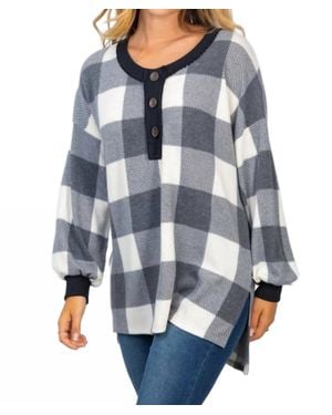White Birch Buffalo Plaid Knit Top - Blue