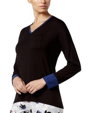 Alfani Sleepwear Colorblock Contrast Cuff Pajama Top - Black