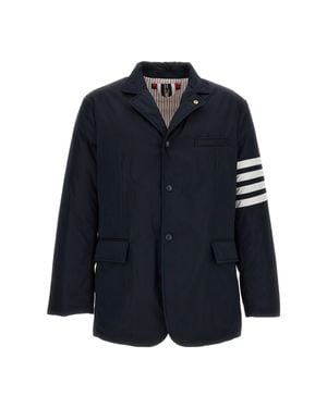 Thom Browne Down-Filled Overcoat With Signature 4-Bar Stripe Motif - Blue