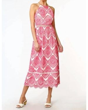 Adelyn Rae Amelia Halter Embroidered Midi Dress - Pink