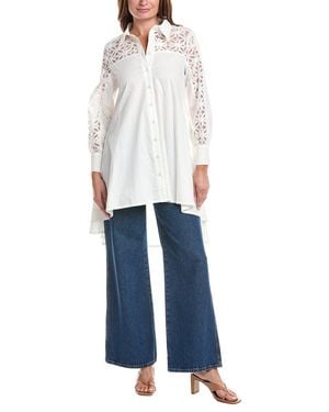 Gracia Embroidered Trim Shirt - White