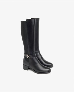 Nero Giardini Leather Stretch Buckle Knee Boots - Black