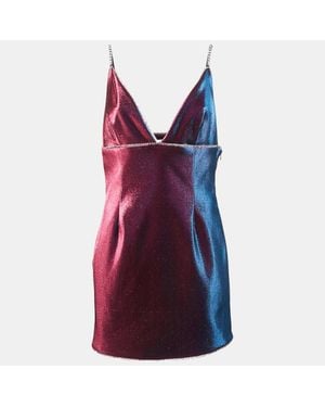 Area Lurex Studded V-Neck Mini Dress - Red