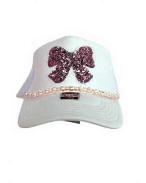 ShoptheTinyCloset Glitter Bow Hat W/ Chain - White