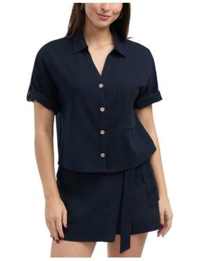 Ellen Tracy Camp Shirt With Button Front - Blue
