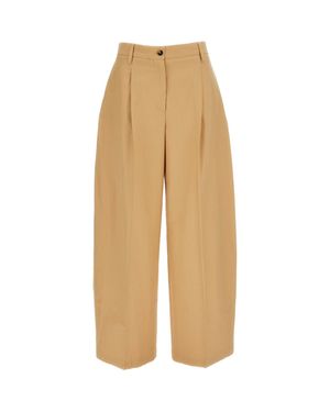 Alberto Biani Cotton Front Pleat Wide-Leg Pants - Natural