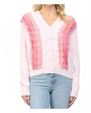 Fate Scallop Ruffle Cardigan Sweater - Red