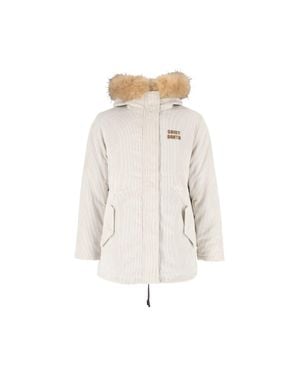 MC2 Saint Barth Corduroy Parka With Synthetic Fur Trim And Functional Design - White