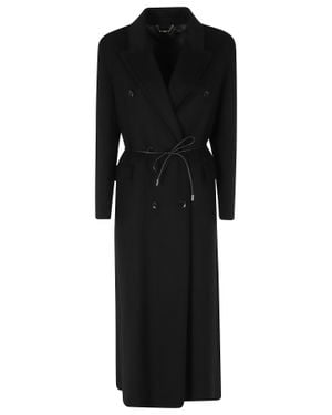 Seventy Double-Breasted Removable Leather Belt Wool-Blend Coat - Black