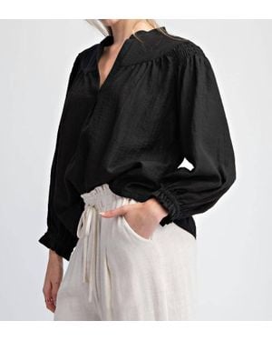 Eesome Crinkle Basic Long Sleeve Blouse - Black