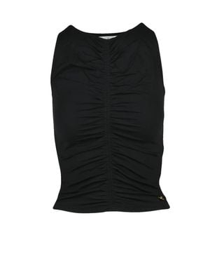 Palm Angels Ruched Cotton-Elastane Tank Top With Metallic Detail - Black