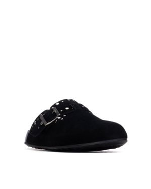 Xti Suede Clog Mule Flats - Black