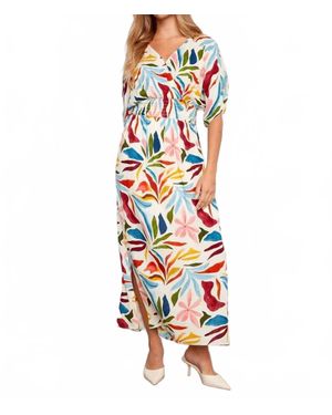 Charlie b Printed Dolman Short Sleeve Maxi Fake Wrap Dress - White