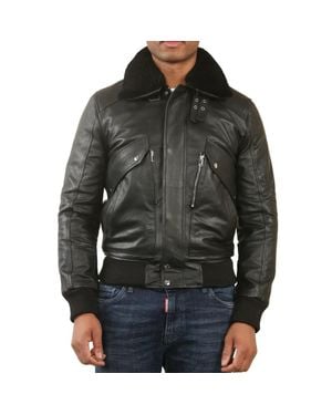 TruClothing Cowhide Aviator Bomber Leather Jacket - Brown