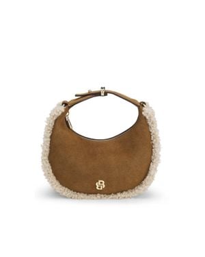 BOSS Crescent-Shaped Shoulder Bag With Faux-Fur Trim - Brown