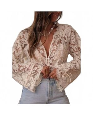Rosa Clothing Boho Lace Floral Sheer Blouse - Brown