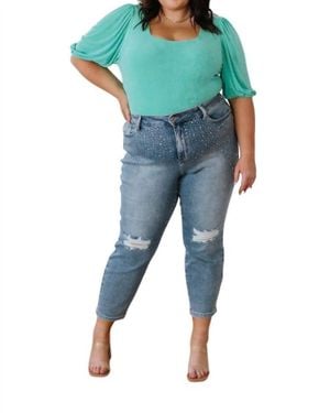 White Birch A Total Vision Square Neck Bodysuit - Blue