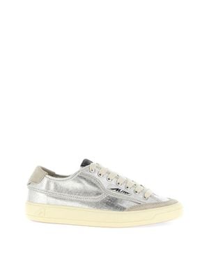 Autry Metallic Canvas Lace-Up Sneakers - White