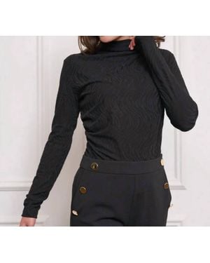 EsQualo Blenda Burnout Animal Print Turtleneck Top - Black