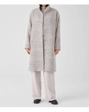 Eileen Fisher Alpaca Jacquard Stand Collar Coat - Gray