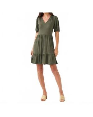 Karen Kane Puff Sleeve Tiered Dress - Green