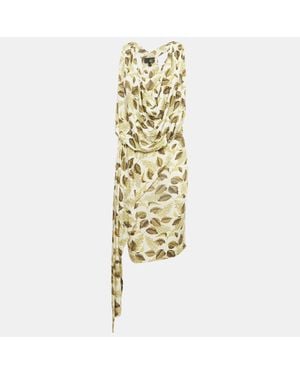 Just Cavalli Leaf Print Jersey Draped Dress - Metallic