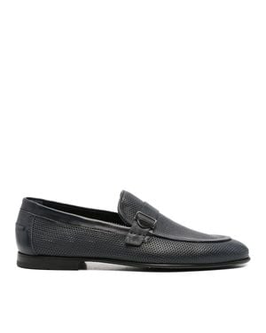JOHN HARRISON Perforated Leather Buckle Loafers - Black