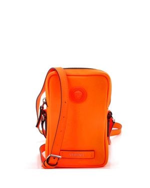 Versace Medusa Biggie Pouch Crossbody Bag Leather Micro - Orange
