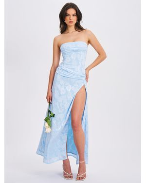 Miss Circle Xatia Baby Jacquard Textured High Slit Maxi Dress - Blue
