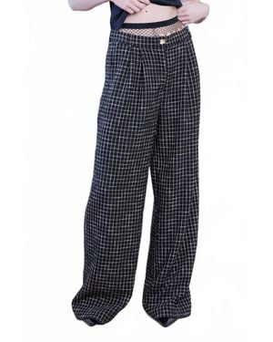 Stella Nova Checked Bouclé Straight Leg Pants - Blue