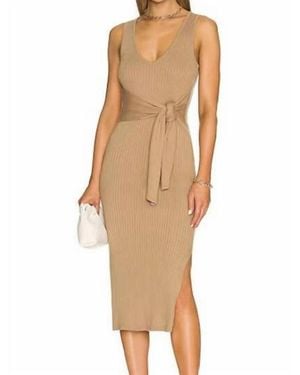 GOOD AMERICAN Rib Knit Tie Midi Dress - Natural